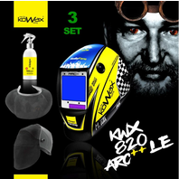 SET 3  Samostmívací svářecí kukla RALLY KWX820ARC++ ®KOWAX   + NanoClean 200ml + kožený chránič krku + ochrana hlavy KOWAX